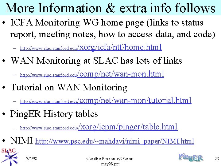 More Information & extra info follows • ICFA Monitoring WG home page (links to