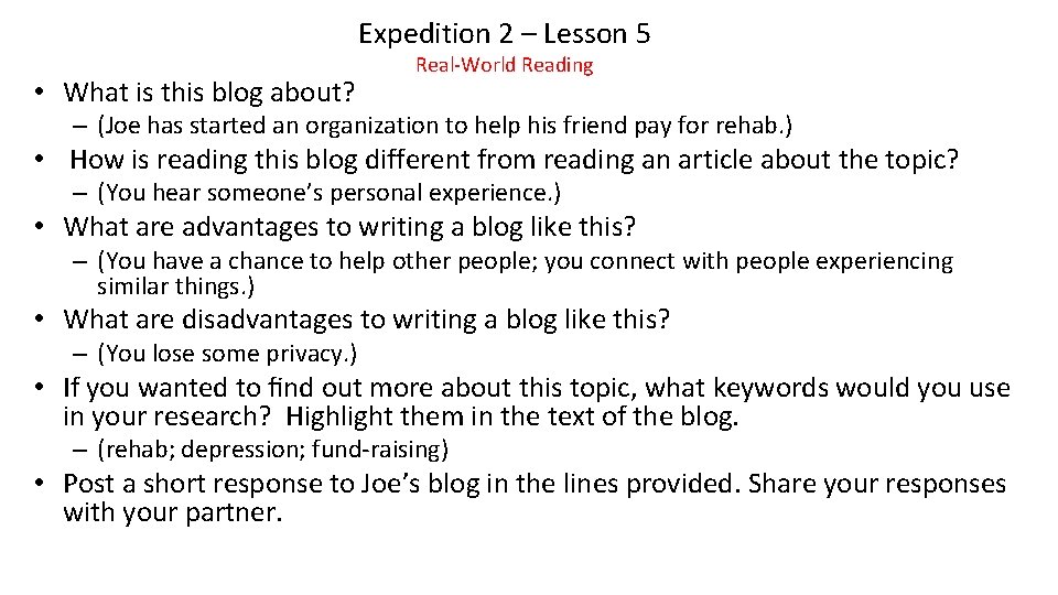 Expedition 2 – Lesson 5 • What is this blog about? Real-World Reading –