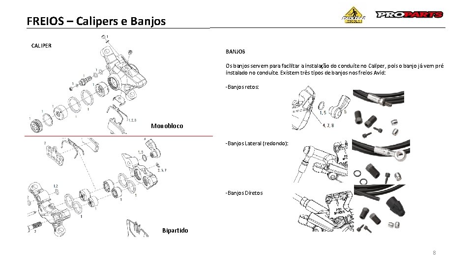 FREIOS – Calipers e Banjos CALIPER BANJOS Os banjos servem para facilitar a instalação
