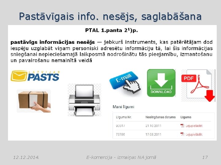 Pastāvīgais info. nesējs, saglabāšana 12. 2014. E-komercija - izmaiņas NA jomā 17 