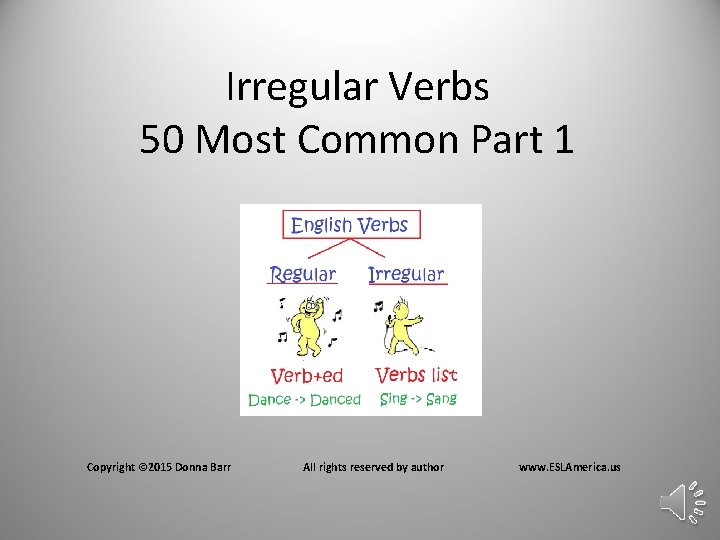Irregular Verbs 50 Most Common Part 1 Copyright © 2015 Donna Barr All rights