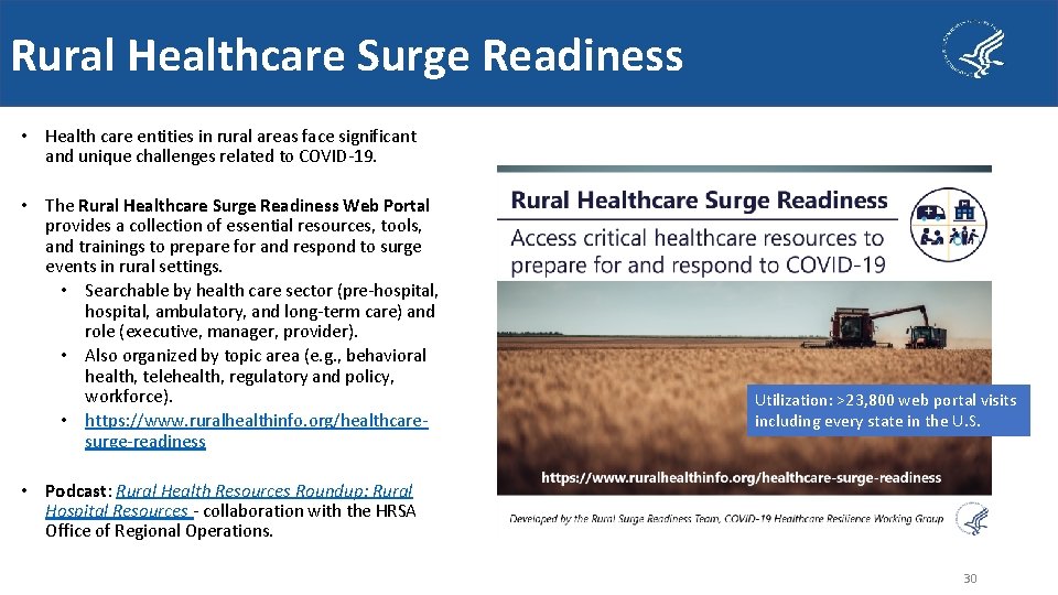 Rural Healthcare Surge Readiness • Health care entities in rural areas face significant and
