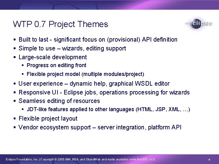 WTP 0. 7 Project Themes § Built to last - significant focus on (provisional)