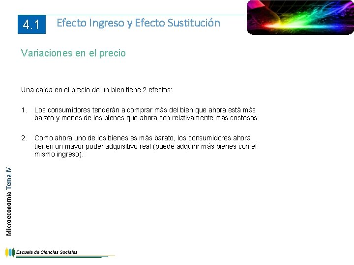 4. 1 Efecto Ingreso y Efecto Sustitución Variaciones en el precio Microeconomía Tema IV