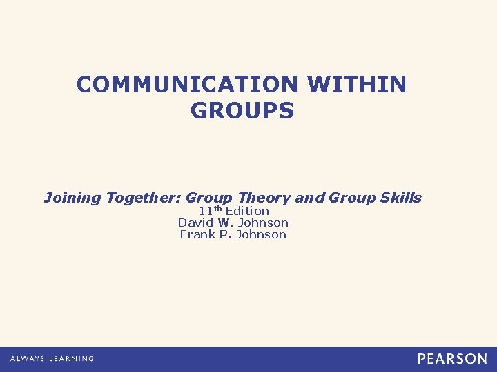 COMMUNICATION WITHIN GROUPS Joining Together: Group Theory and Group Skills 11 th Edition David