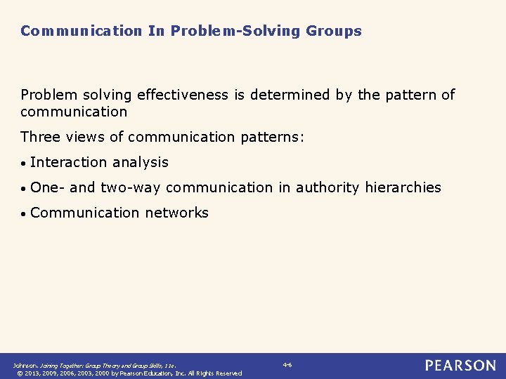 Communication In Problem-Solving Groups Problem solving effectiveness is determined by the pattern of communication