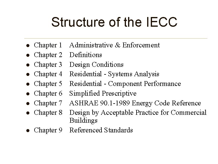 Structure of the IECC l l l l l Chapter 1 Chapter 2 Chapter