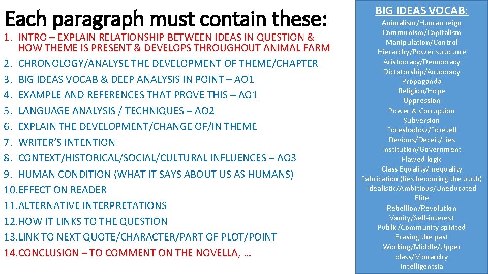 Each paragraph must contain these: 1. INTRO – EXPLAIN RELATIONSHIP BETWEEN IDEAS IN QUESTION