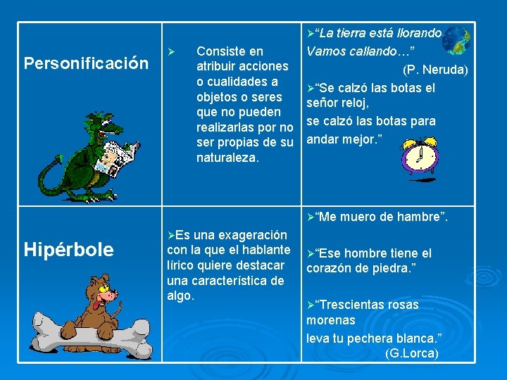 Ø“La tierra está llorando. Personificación Ø Consiste en atribuir acciones o cualidades a objetos