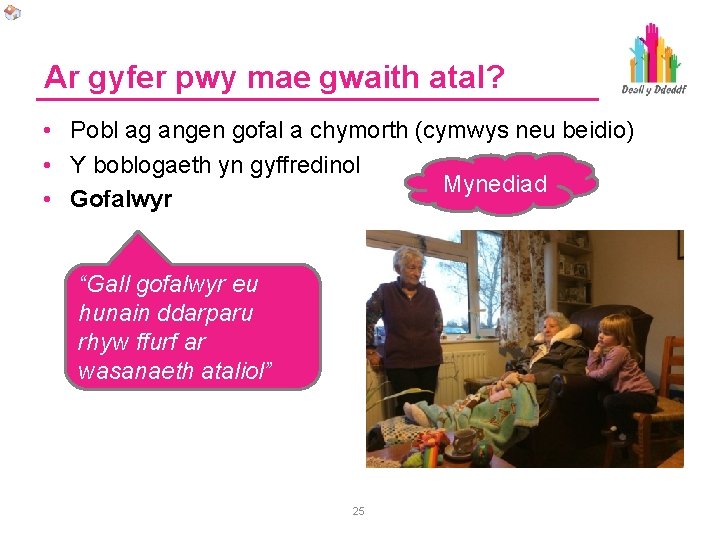 Ar gyfer pwy mae gwaith atal? • Pobl ag angen gofal a chymorth (cymwys