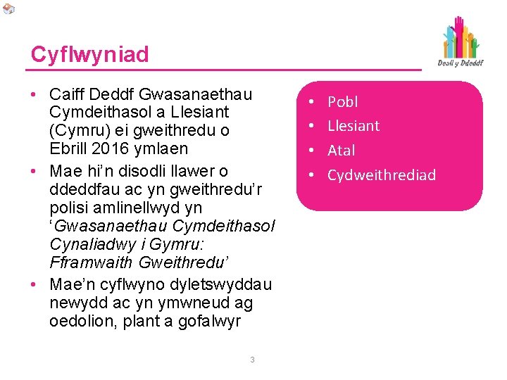 Cyflwyniad • Caiff Deddf Gwasanaethau Cymdeithasol a Llesiant (Cymru) ei gweithredu o Ebrill 2016