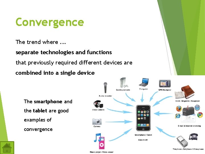 Convergence The trend where. . . separate technologies and functions that previously required different Convergence The trend where. . . separate technologies and functions that previously required different