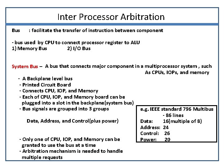 Inter Processor Arbitration Bus : facilitate the transfer of instruction between component - bus