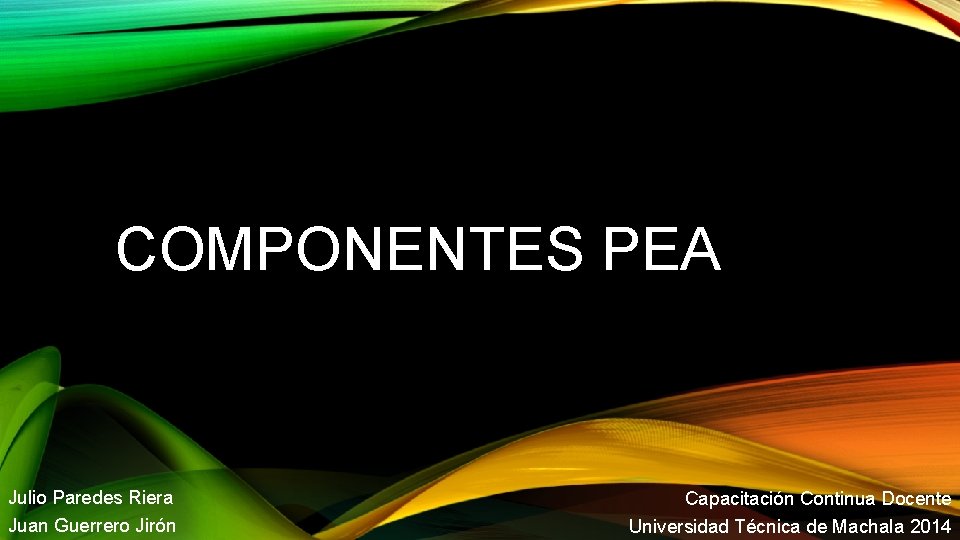 COMPONENTES PEA Julio Paredes Riera Juan Guerrero Jirón Capacitación Continua Docente Universidad Técnica de