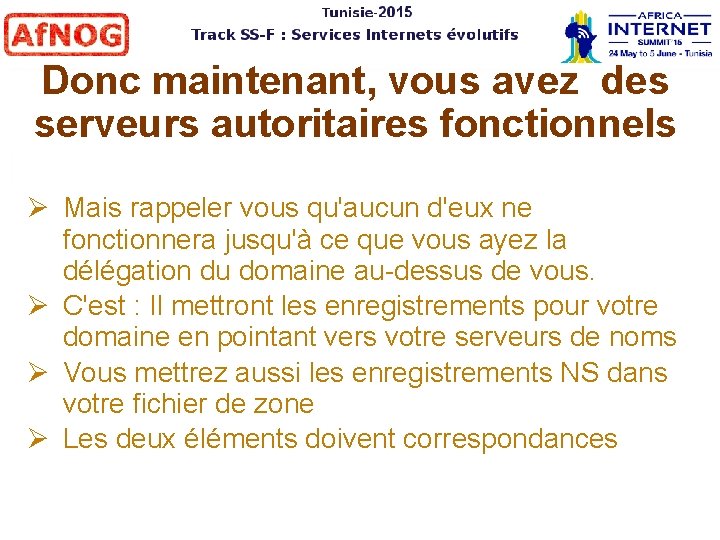 Donc maintenant, vous avez des serveurs autoritaires fonctionnels Mais rappeler vous qu'aucun d'eux ne