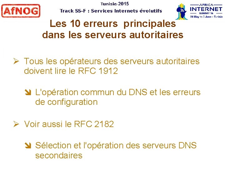 Les 10 erreurs principales dans les serveurs autoritaires Tous les opérateurs des serveurs autoritaires