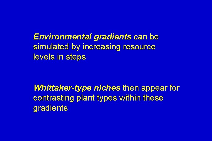 Environmental gradients can be simulated by increasing resource levels in steps Whittaker-type niches then