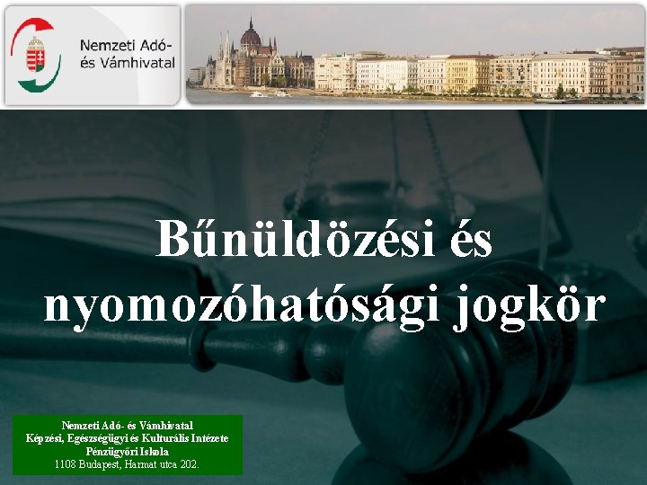 Bűnüldözési és nyomozóhatósági jogkör Nemzeti Adó- és Vámhivatal Képzési, Egészségügyi és Kulturális Intézete Pénzügyőri