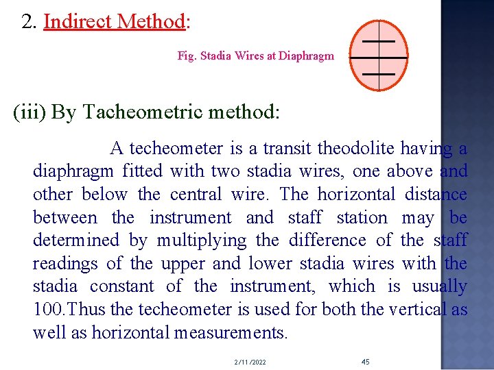 2. Indirect Method: Fig. Stadia Wires at Diaphragm (iii) By Tacheometric method: A techeometer