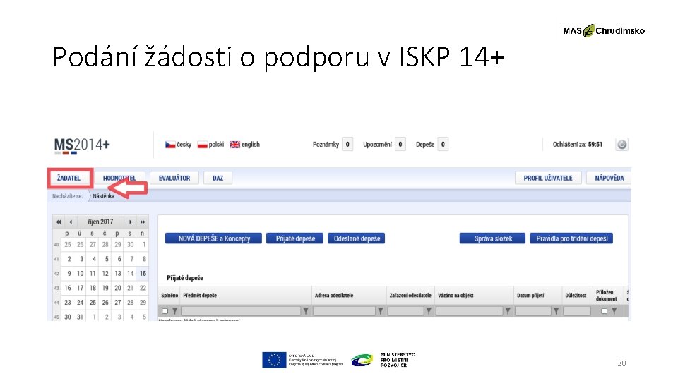 Podání žádosti o podporu v ISKP 14+ 30 