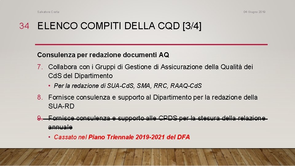Salvatore Costa 04 Giugno 2019 34 ELENCO COMPITI DELLA CQD [3/4] Consulenza per redazione