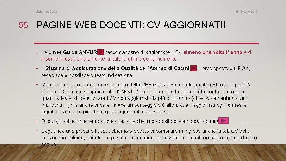 Salvatore Costa 04 Giugno 2019 55 PAGINE WEB DOCENTI: CV AGGIORNATI! • Le Linee