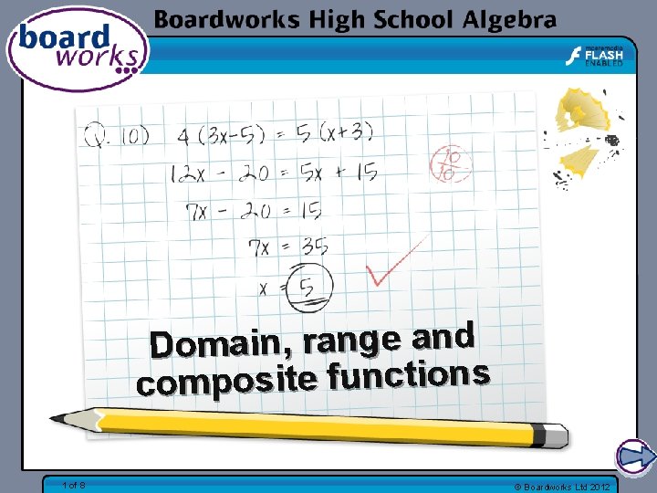 Domain, range and composite functions 1 of 8 © Boardworks Ltd 2012 