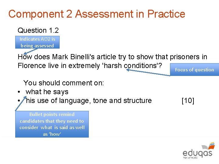 Component 2 Assessment in Practice Question 1. 2 Indicates AO 2 is being assessed
