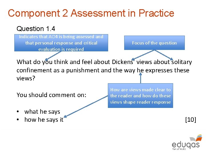 Component 2 Assessment in Practice Question 1. 4 Indicates that AO 4 is being