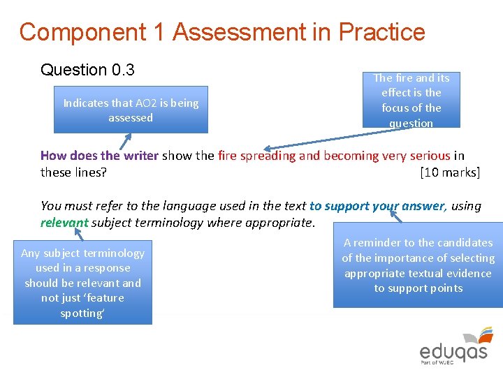 Component 1 Assessment in Practice Question 0. 3 Indicates that AO 2 is being