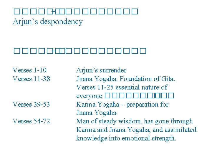 ������ - ����� Arjun’s despondency ������ - ������ Verses 1 -10 Verses 11 -38