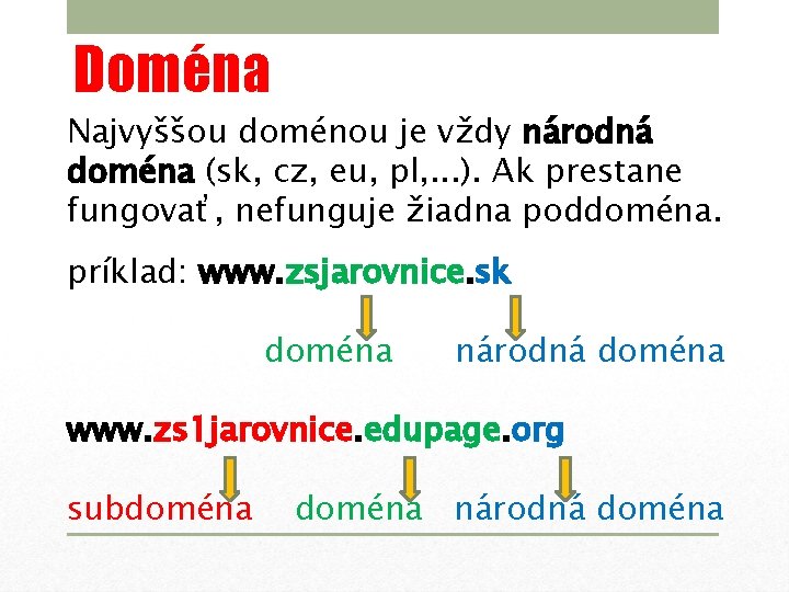 Doména Najvyššou doménou je vždy národná doména (sk, cz, eu, pl, . . .