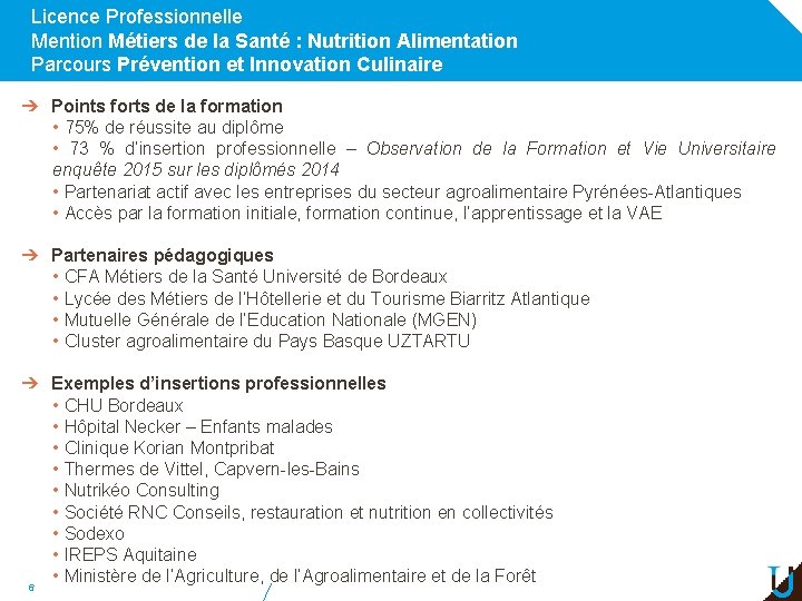 Licence Professionnelle Mention Métiers de la Santé : Nutrition Alimentation Parcours Prévention et Innovation