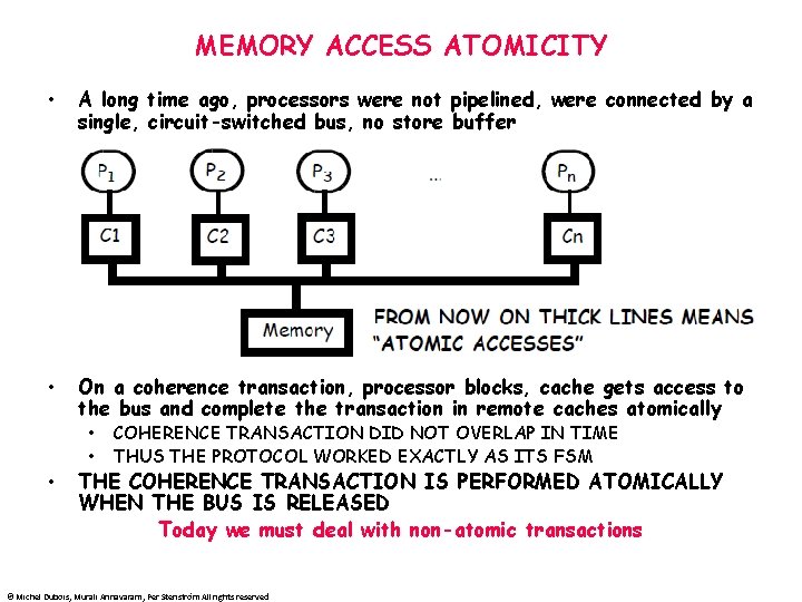 MEMORY ACCESS ATOMICITY • A long time ago, processors were not pipelined, were connected