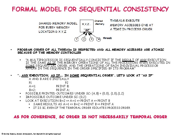 FORMAL MODEL FOR SEQUENTIAL CONSISTENCY • PROGRAM ORDER OF ALL THREADs IS RESPECTED AND