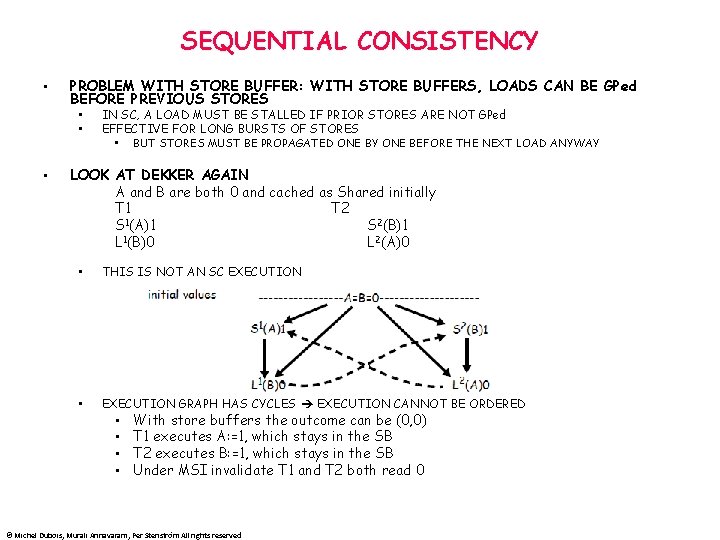 SEQUENTIAL CONSISTENCY • PROBLEM WITH STORE BUFFER: WITH STORE BUFFERS, LOADS CAN BE GPed