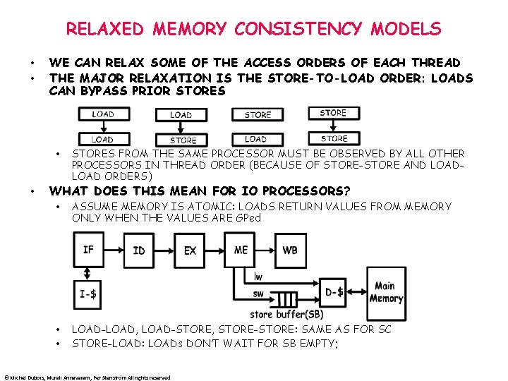RELAXED MEMORY CONSISTENCY MODELS • • WE CAN RELAX SOME OF THE ACCESS ORDERS