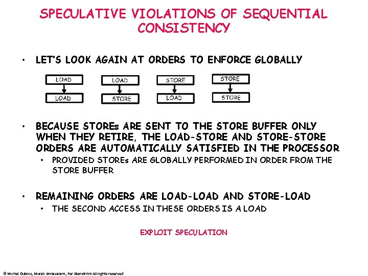 SPECULATIVE VIOLATIONS OF SEQUENTIAL CONSISTENCY • LET’S LOOK AGAIN AT ORDERS TO ENFORCE GLOBALLY