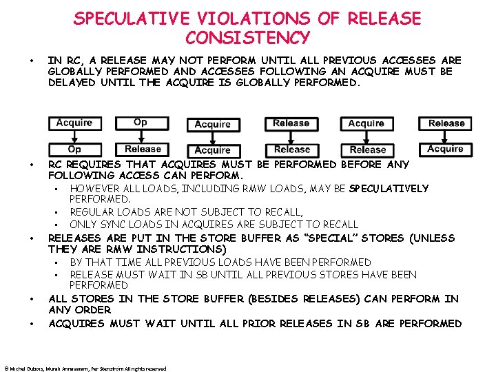 SPECULATIVE VIOLATIONS OF RELEASE CONSISTENCY • IN RC, A RELEASE MAY NOT PERFORM UNTIL