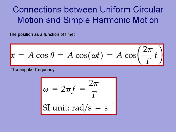 Connections between Uniform Circular Motion and Simple Harmonic Motion The position as a function