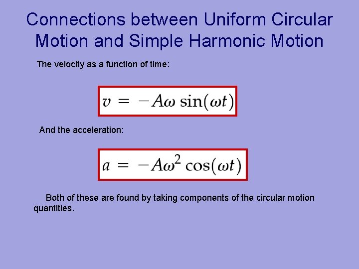 Connections between Uniform Circular Motion and Simple Harmonic Motion The velocity as a function