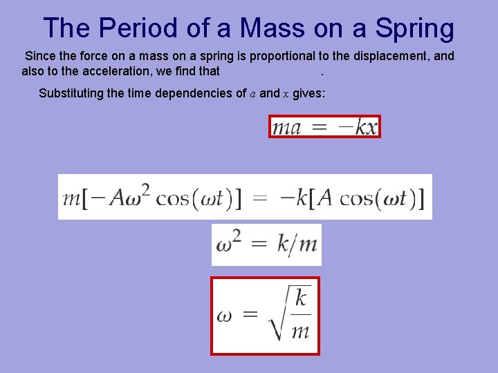 The Period of a Mass on a Spring Since the force on a mass