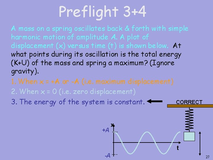 Preflight 3+4 A mass on a spring oscillates back & forth with simple harmonic