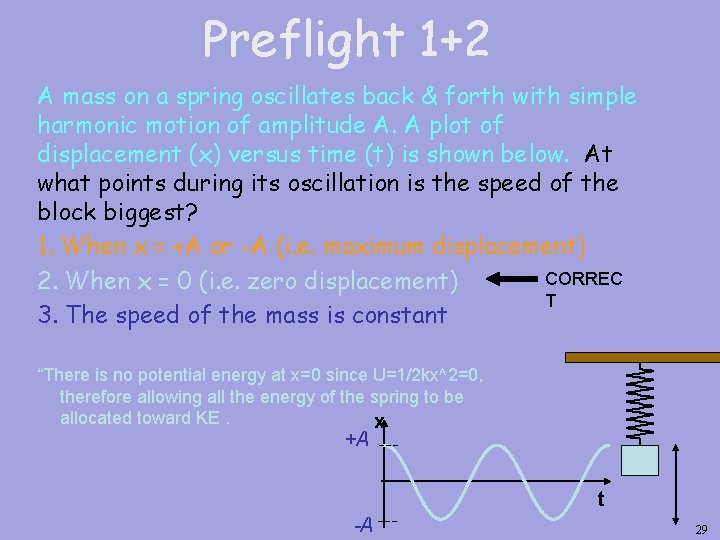 Preflight 1+2 A mass on a spring oscillates back & forth with simple harmonic