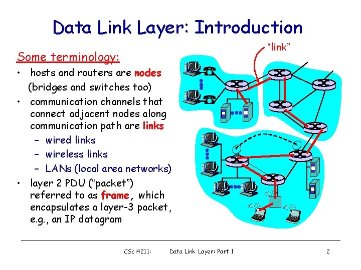 Data Link Layer: Introduction “link” Some terminology: • hosts and routers are nodes (bridges