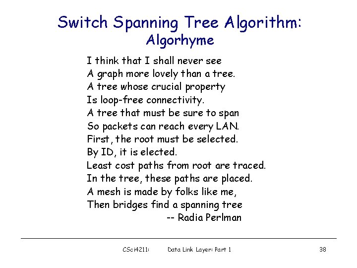 Switch Spanning Tree Algorithm: Algorhyme I think that I shall never see A graph