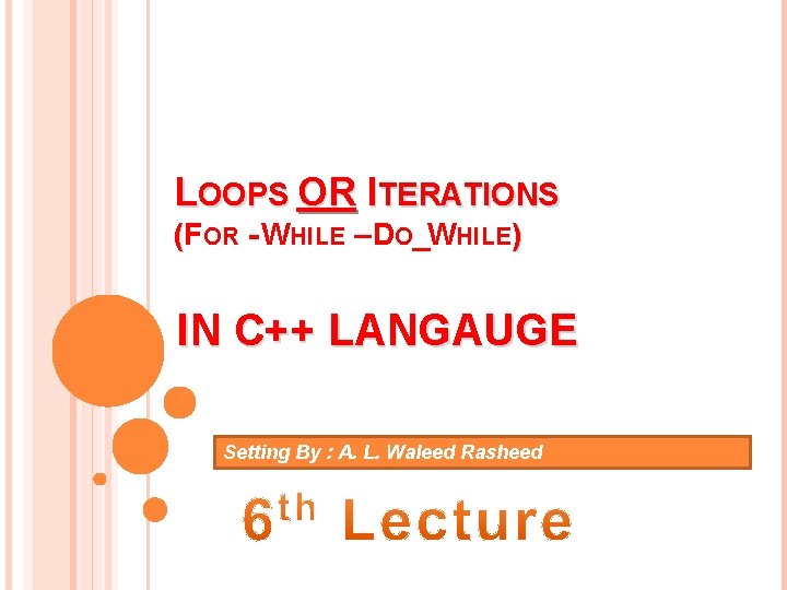 LOOPS OR ITERATIONS (FOR - WHILE – DO_WHILE) IN C++ LANGAUGE Setting By :