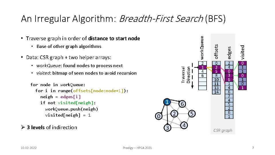 An Irregular Algorithm: Breadth-First Search (BFS) • Traverse graph in order of distance to