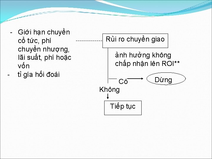 - Giới hạn chuyển cổ tức, phí chuyển nhượng, lãi suất, phí hoặc vốn