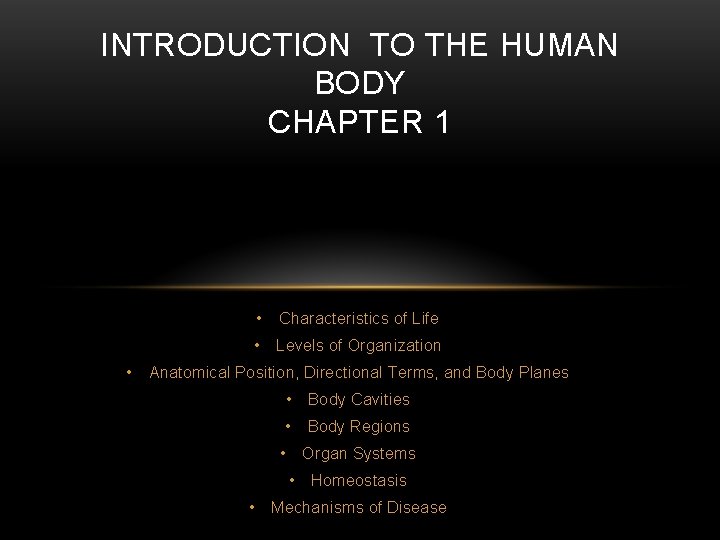 INTRODUCTION TO THE HUMAN BODY CHAPTER 1 • • Characteristics of Life • Levels